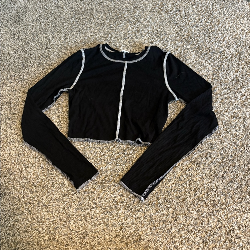 Garage Black and White Long Sleeve Crop Top